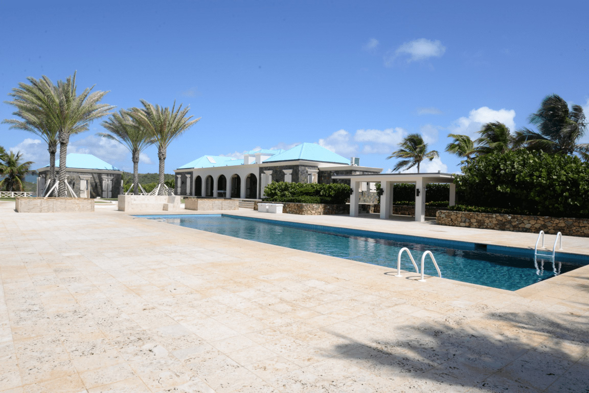 A luxury villa with a turquoise roof, pool and palm trees —
                 an illustrative photo, not the Balkanys' actual villa